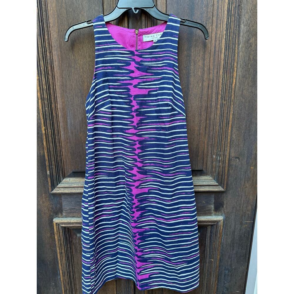 Trina Turk Sailor Stripe Sheath Dress Pink Navy White Size 8 - Picture 2 of 5